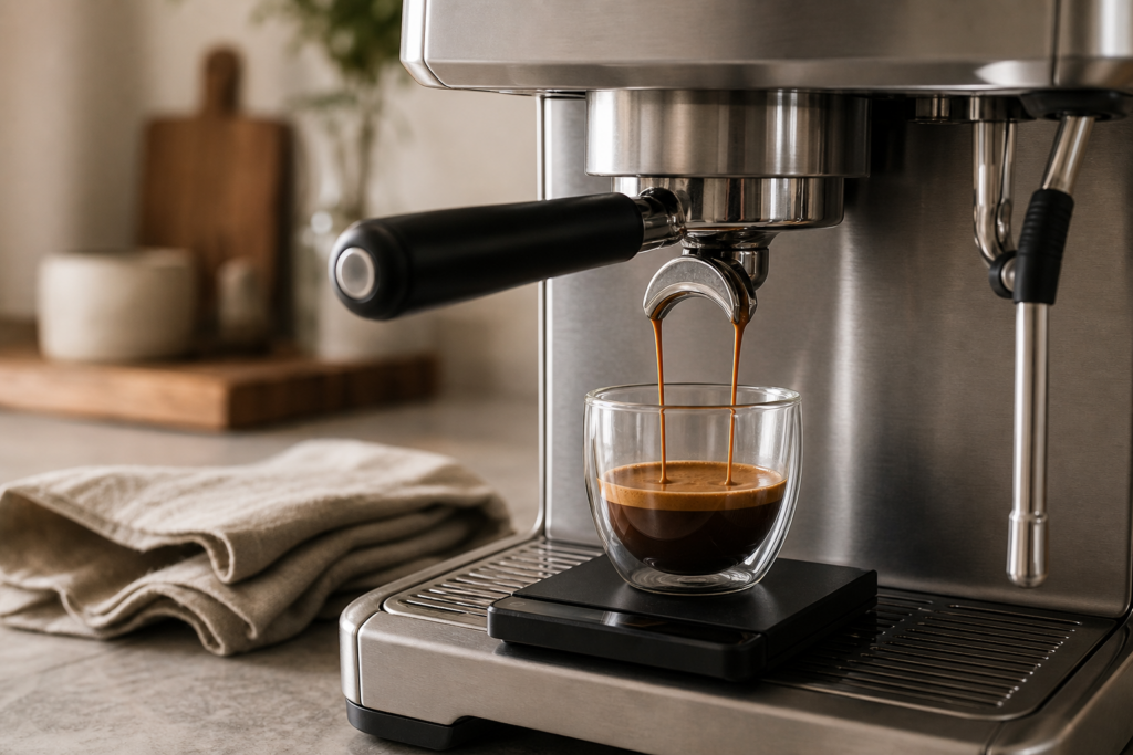 Espresso extraction with crema from a home espresso machine